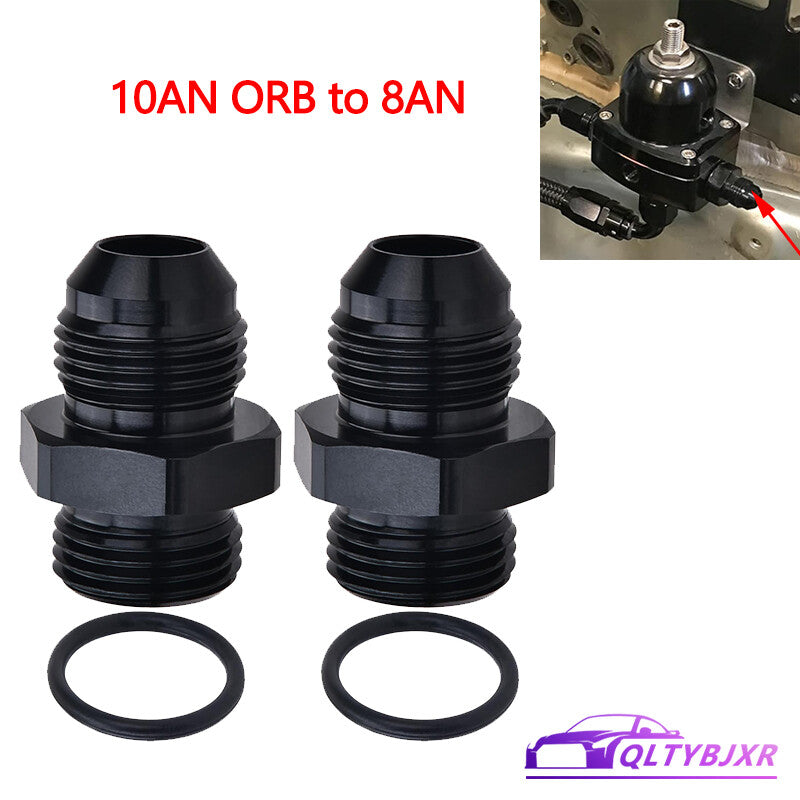 2Pcs ORB 10AN to 8AN Flare Male Fuel Rail Adapter Fitting Black Aluminum