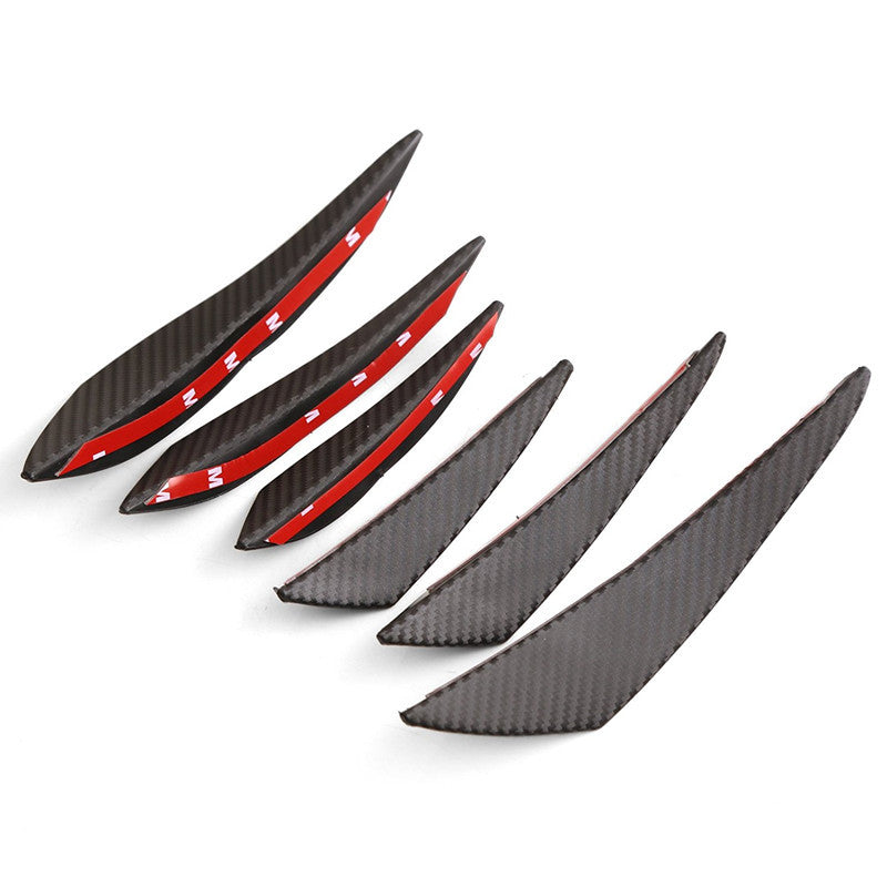 6Pc Car Carbon fiber pattern Front Bumper Lip Splitter Fins Spoiler Canard Chin