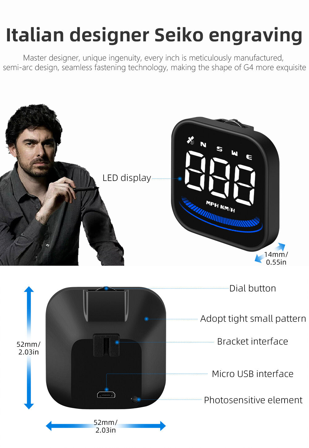 Digital GPS speedometer, car head-up display, overspeed warning alarm with Compass- n
