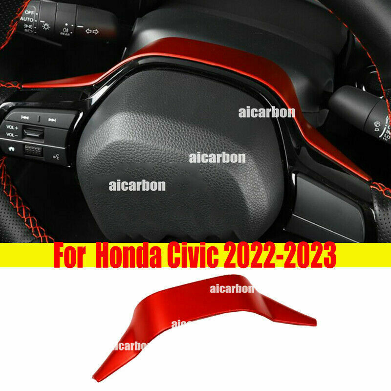for Honda for Civic 2022-2023 Car Inner Steering Wheel Decor Cover Trim Matte Red