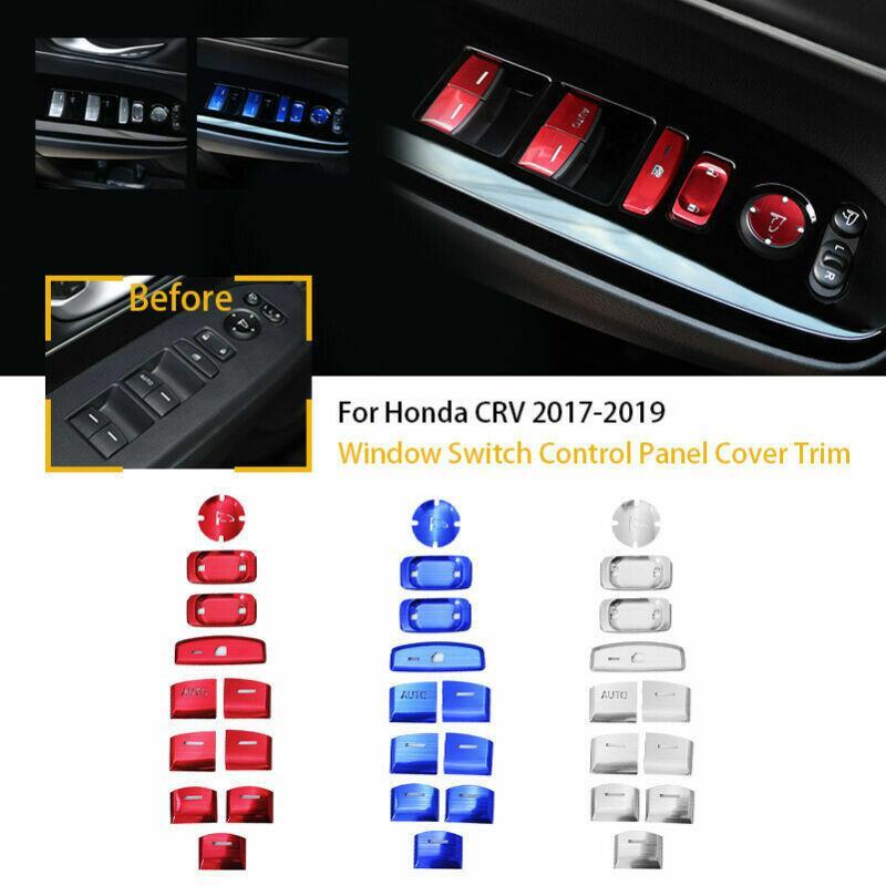 for Honda Car CRV 17-19 Aluminum 11PCS Window Switch Control Button Cover Trim