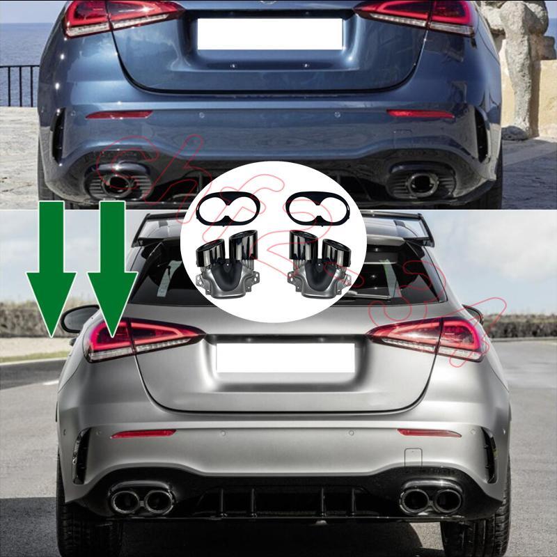 Black Steel Rear Exhaust Muffler Tip Tail Pipe for Benz A35 CLA35 AMG 2020-2022