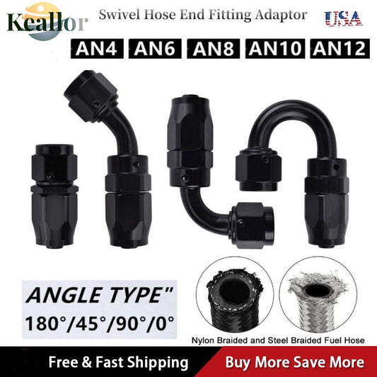 2-Piece Black AN6/AN8/AN10 Rotary Hose End Fittings for Oil/Fuel/Gas Hose Lines