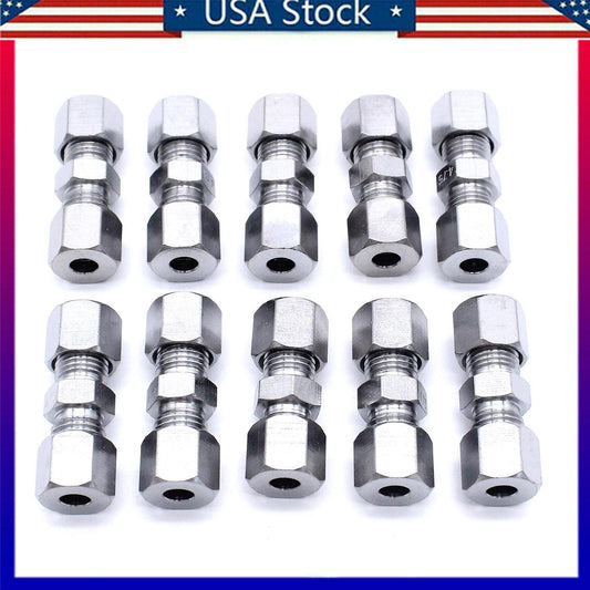 10Pcs Heavy Duty Copper Straight Brake Line Fitting Union For 3/16 Inch Tubing