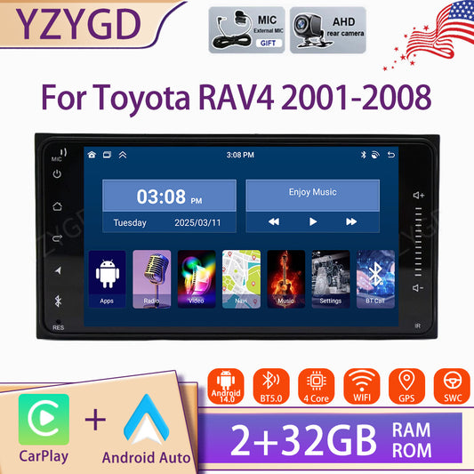 for Toyota RAV4 2001-2008 7 Carplay Android 14 Car Stereo Radio GPS Navi WIFI