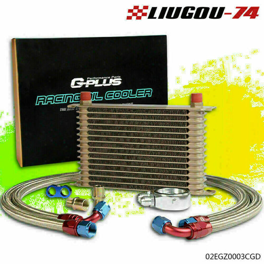Universal 15 Line AN10 Engine Oil Cooler + Filter Adapter Kit + 2 * American Oil Lines - v