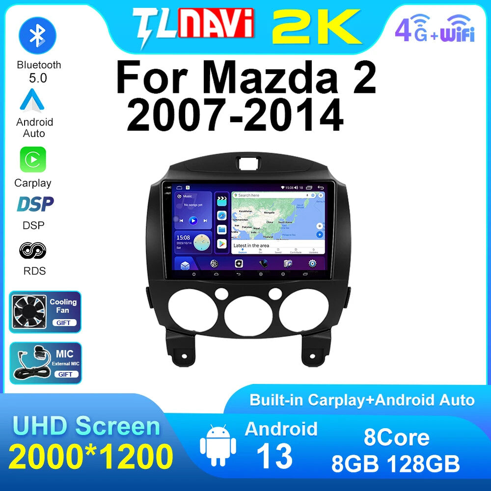 for MAZDA 2 Mazda2 2007-2014 CarPlay Car Radio GPS Android Stereo Player Screen