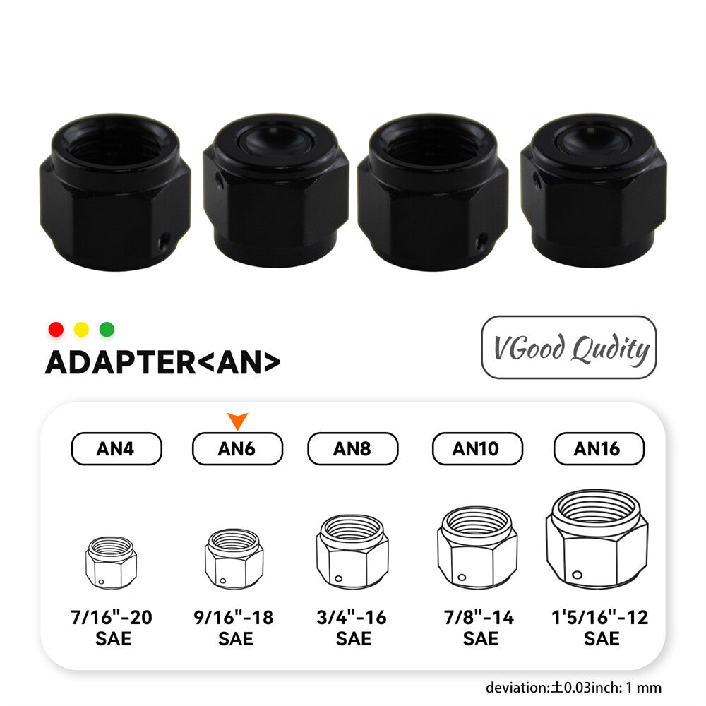 4PCS Aluminum 6-AN AN6 9/16-18 Adapter Female Flare Cap /Plug/ Nut Fitting BK