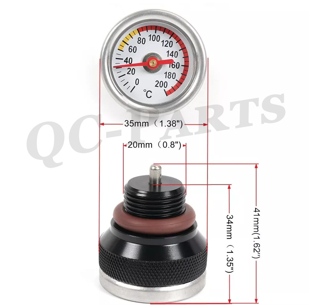 Black M20x1.5 oil temperature gauge filler cap suitable for motorcycles 0-200 degrees Celsius. Q