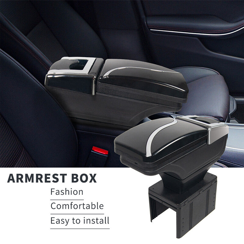Car armrest box center console storage kit with cup holders and adjustable base - n