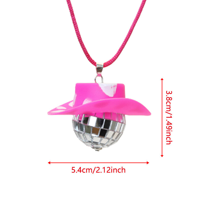 Cowboy Hat Disco Ball Car Ornamen Rearview Mirror Hanging Acessory Rope Cow Pink