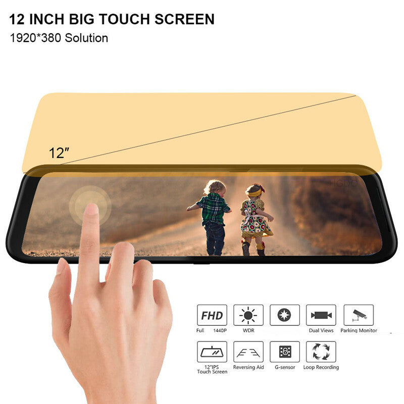 Car Dvr 12 inch Full Touch Screen Mirror Dash Cam Camera Record Driving Recorder