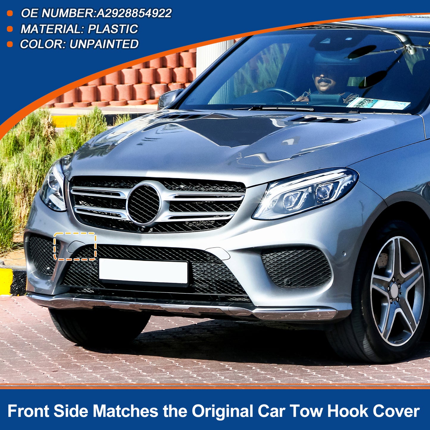 Front bumper tow hook cover for GLE No. A2928854922, unpainted. n