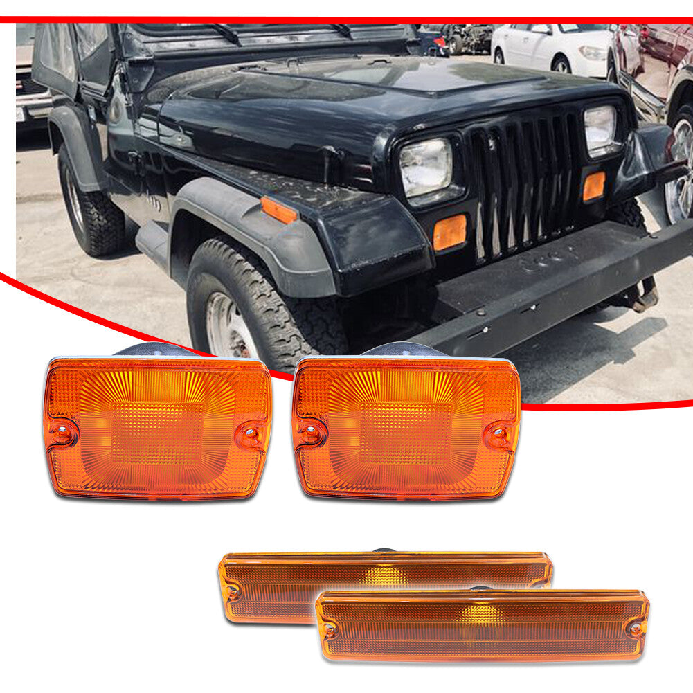 for for Jeep 1987 - 1995 for Wrangler YJ Amber Bumper Signal Fender Side Marker Light Kit - v