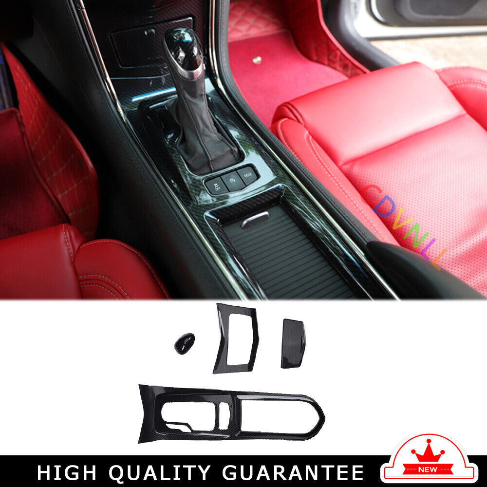 Middle Console Gear Shift Panel Trim for Cadillac ATSL 14-17 Black Carbon Fiber