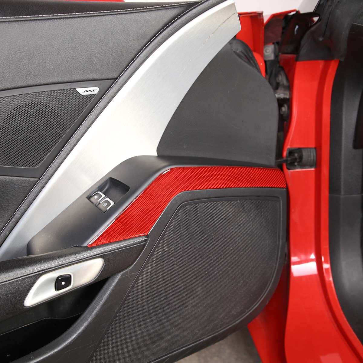 Red Carbon Fiber Ignition Switch Trim Panel Trim for Corvette C7 2014-2019- v