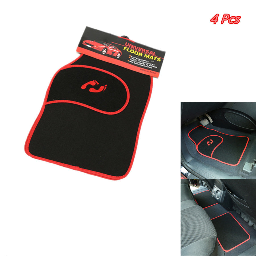 4Pc Car Black/Red Prevent Wear Pad Floor Mats Carpet Semi Custom Heavy Duty Heel