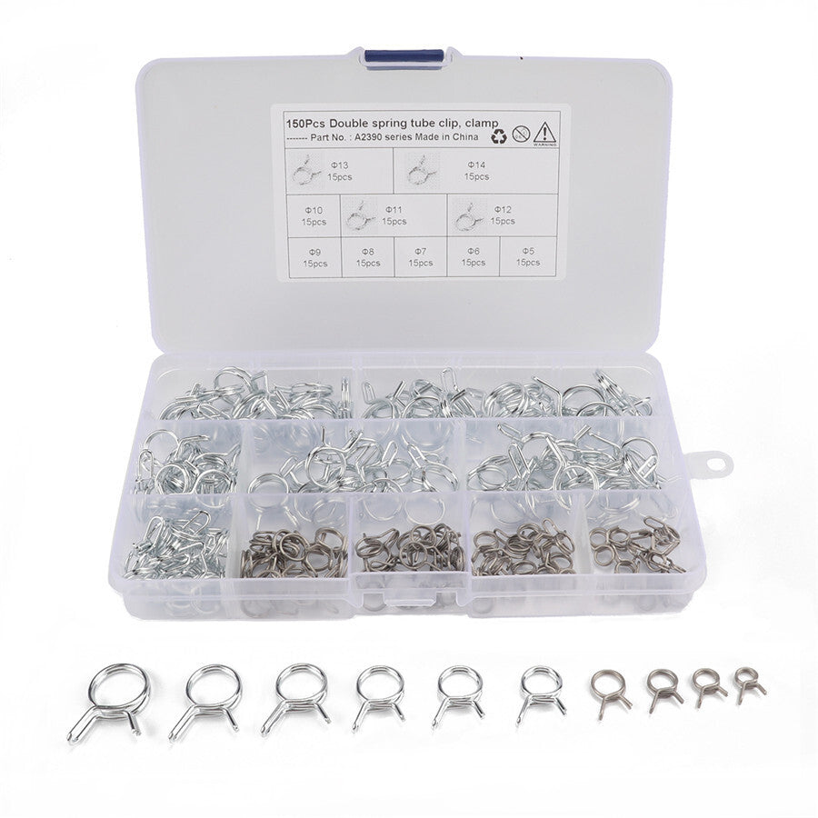 Double Wire Fuel Line Hose Tube Spring Clip Clamp Stainless Steel Assortment Kit