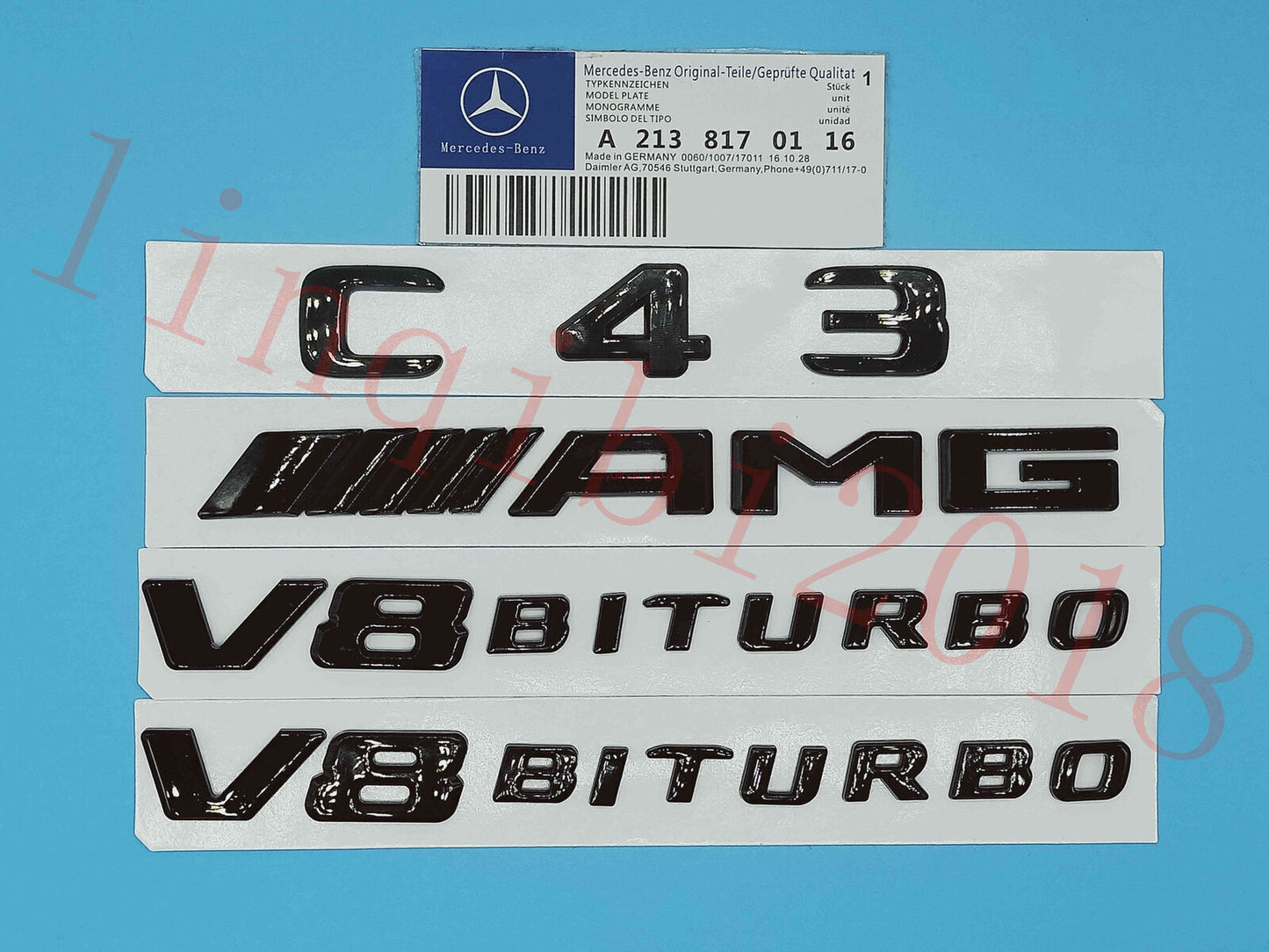 FOR New Gloss Black Flat C43 AMG V8 BITURBO Trunk Embl Badge Sticker