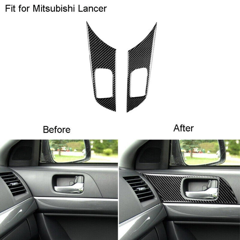 2x Carbon Fiber Door Handle Panel Cover Trim For Lancer 2008-2015 New n