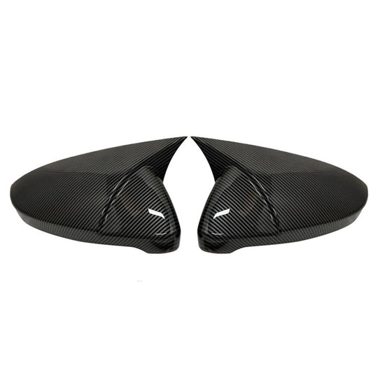 Carbon fiber add-on wing mirror covers are suitable for Volkswagen for Golf MK7, MK7.5, GTI, and GTD models from 2014 to 2019.