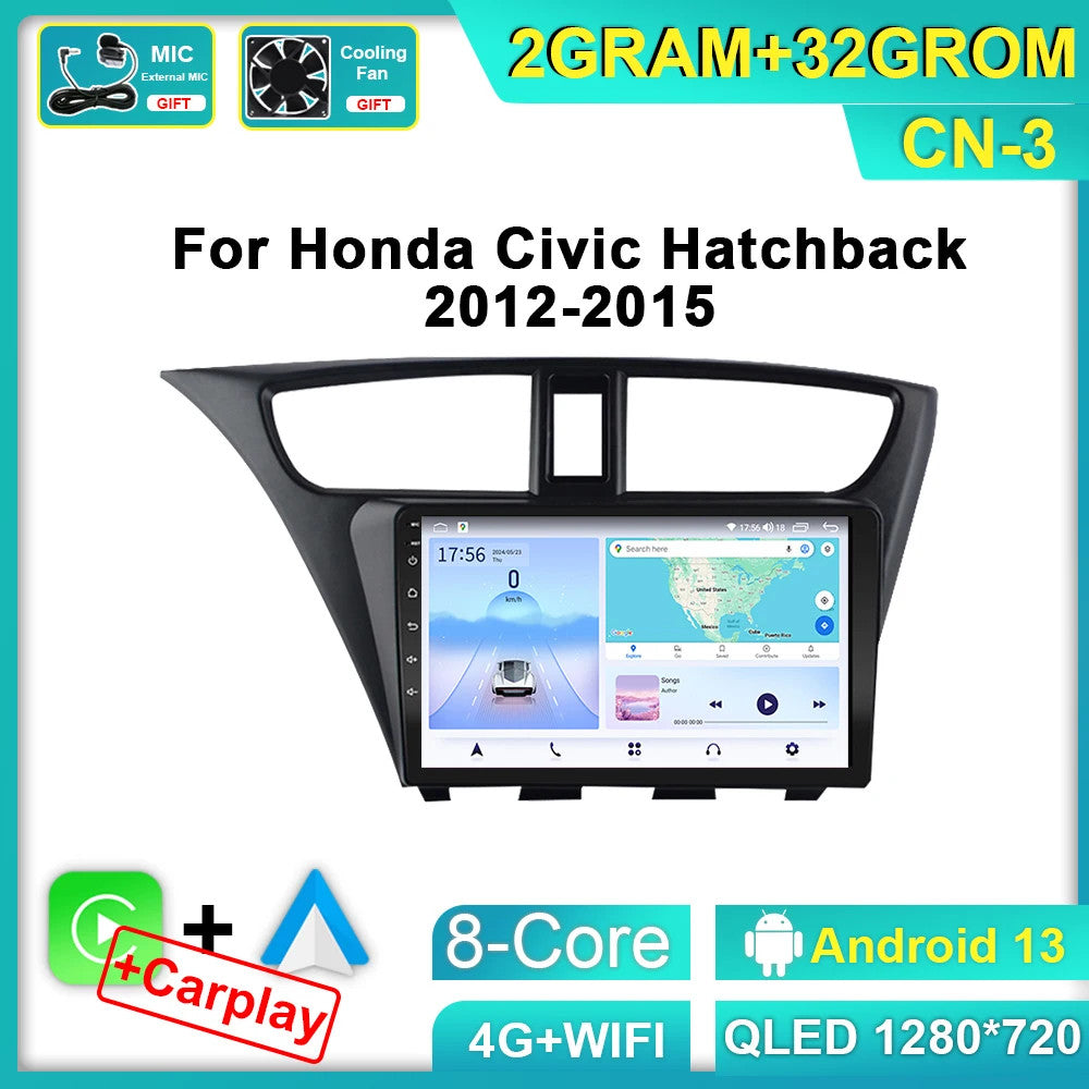 for Honda for CIVIC Hatchback 2012-2017 CarPlay Car Radio GPS Video Player Screen