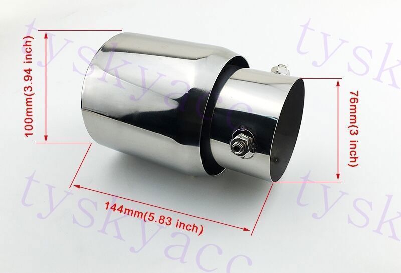 Silver Accessories 76mm 3 Inlet Tail Pipe Muffler Exhaust Throat Tip Trim 1X