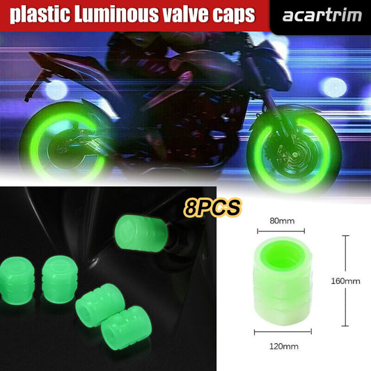 8PC Fluorescent Car Bike Tire Valve Luminous Cap Valve Stem Caps Universal Green