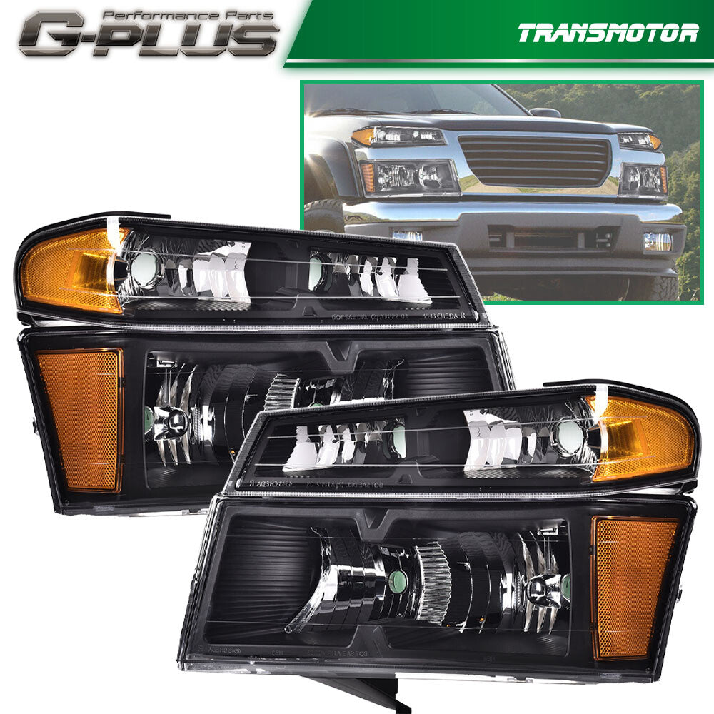 Fits 2004 - 2012 for GMC for Canyon for Colorado Pair of Headlights Front Bumper Lights - v