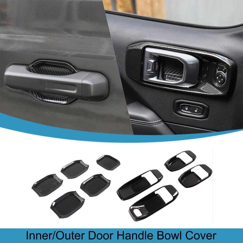Carbon Fiber Inner/Outer Door Handle Bowl Trim for Jeep for Wrangler JL 4-Door 18-23