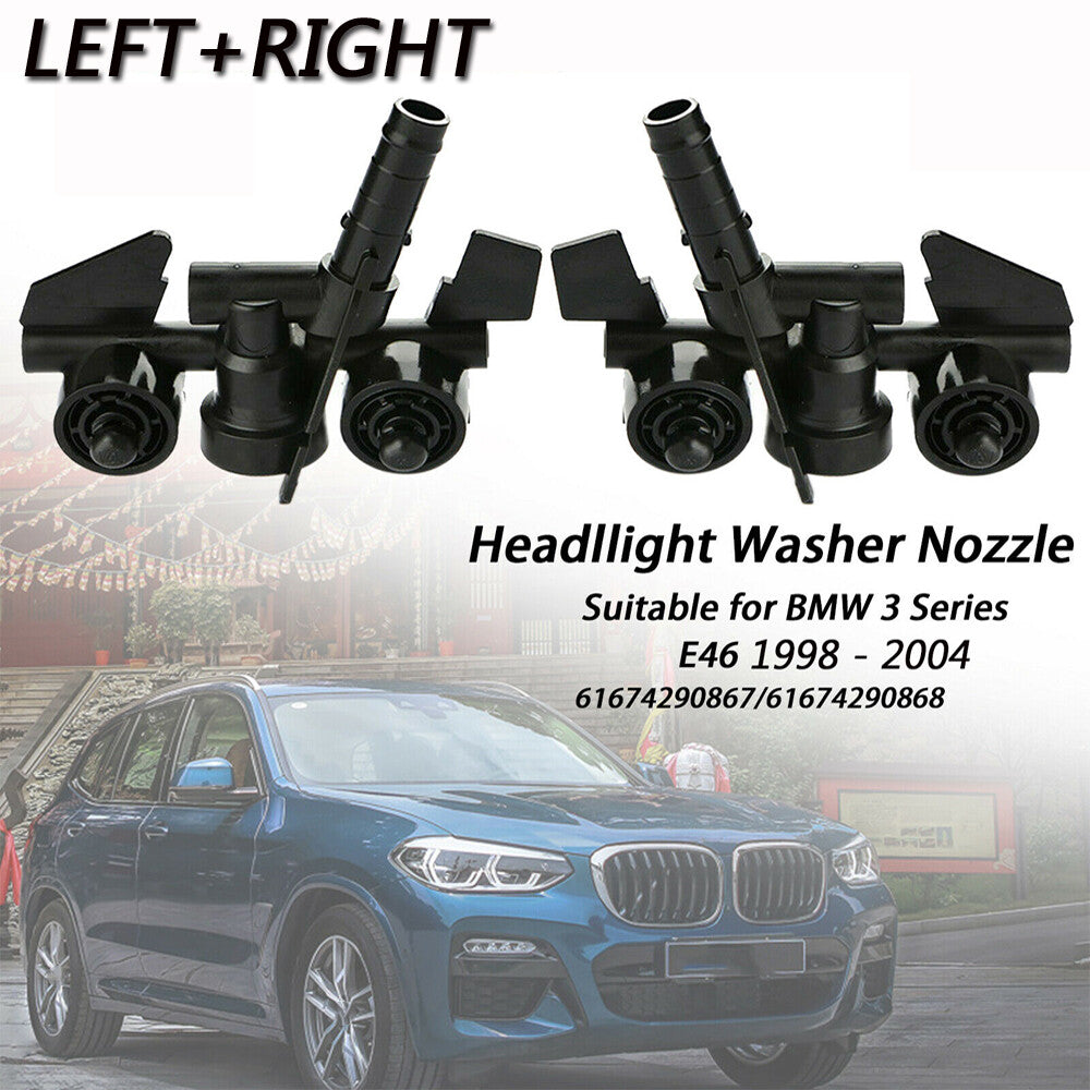 Left + Right Headlight Washer Nozzle Spray Jet for BMW 3 Series E46 318 98 -04