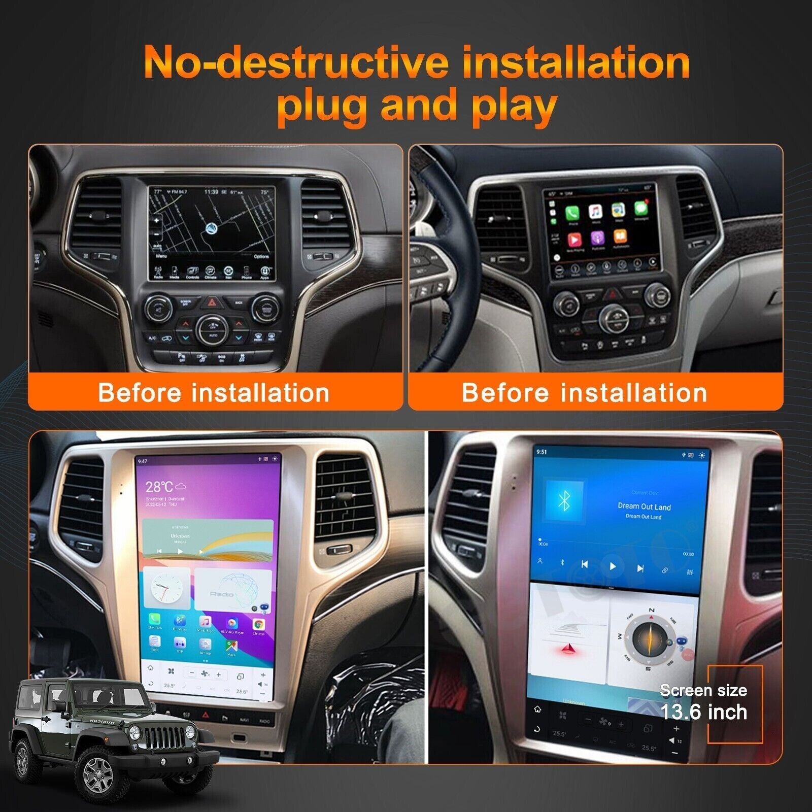 13.6 Android for Tesla Vertical Screen GPS Radio for Jeep Grand Cherokee 2014-2019