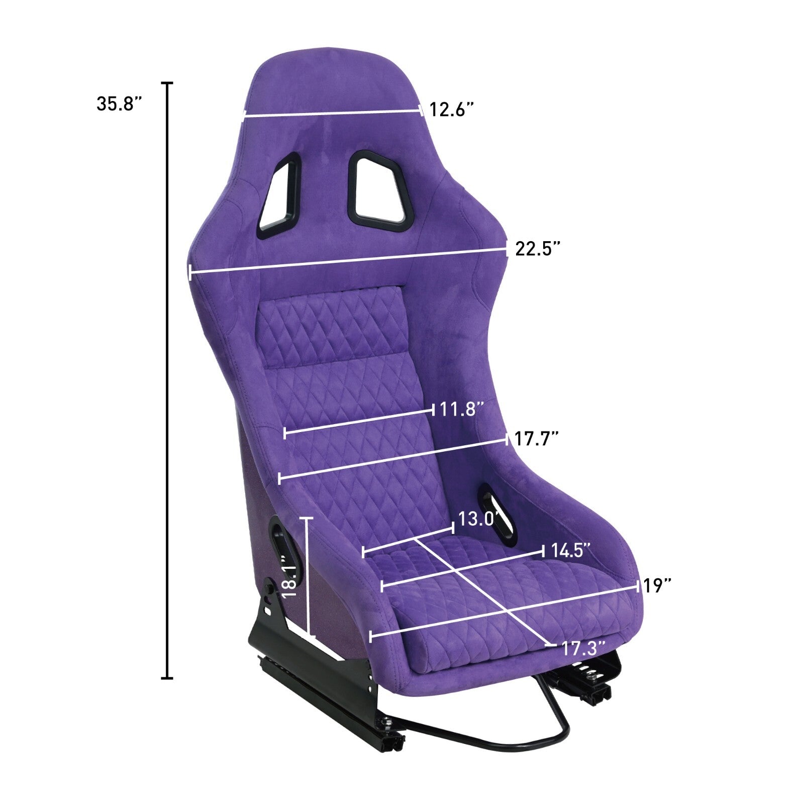 Pair 2 Universal Racing Bucket Seats w/ Sliders, Purple Suede Glitter Fiberglass v