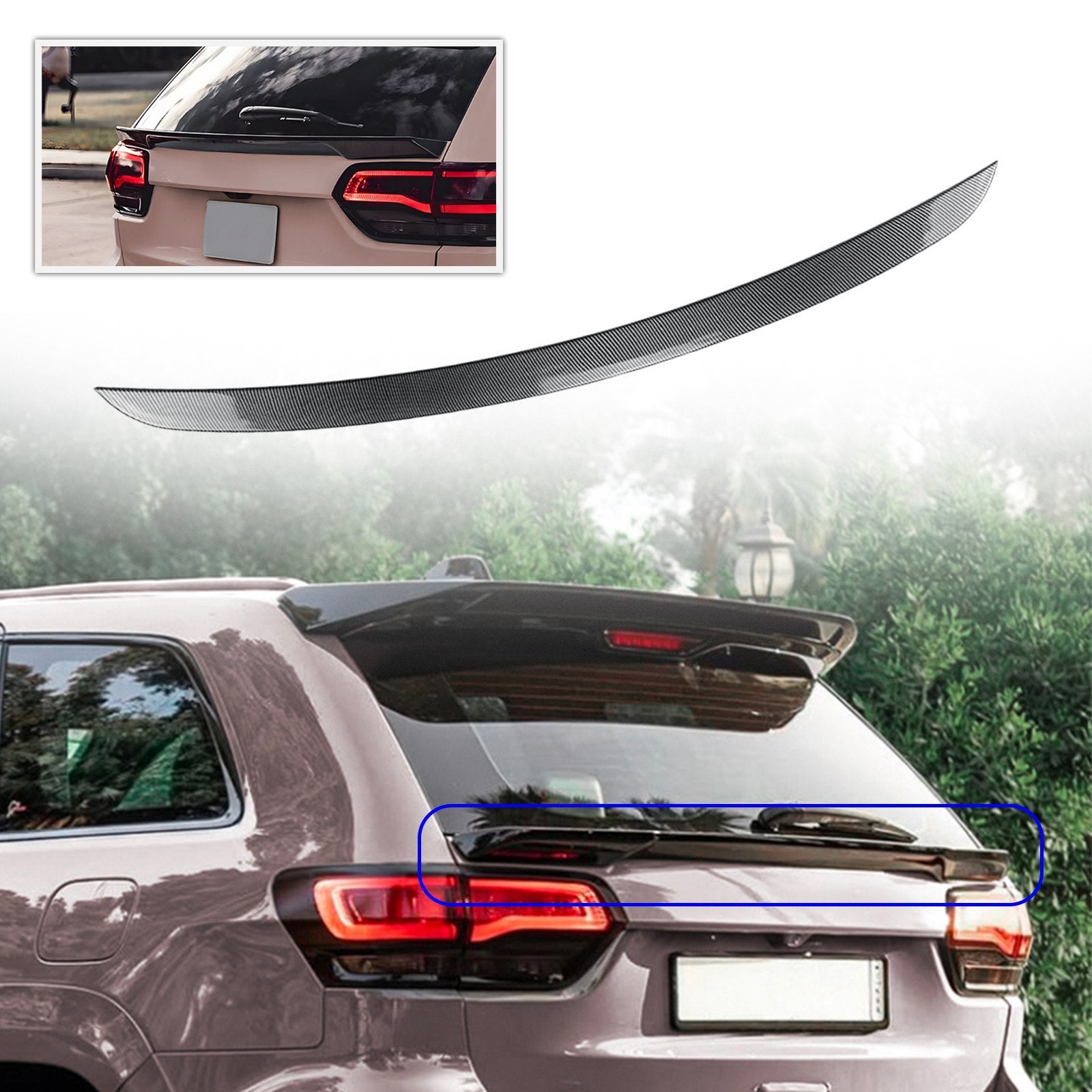 Carbon Look Rear Trunk Spoiler Lip Middle Wing for Jeep for Grand Cherokee SRT 12-21 Q