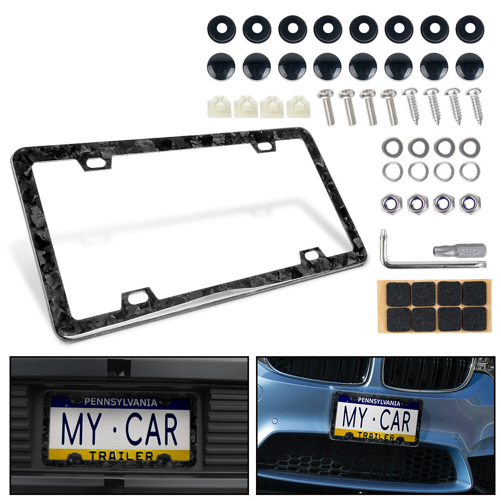New 1X Universal Car Front  Rear Forged Carbon Fiber License Plate Frame Cover