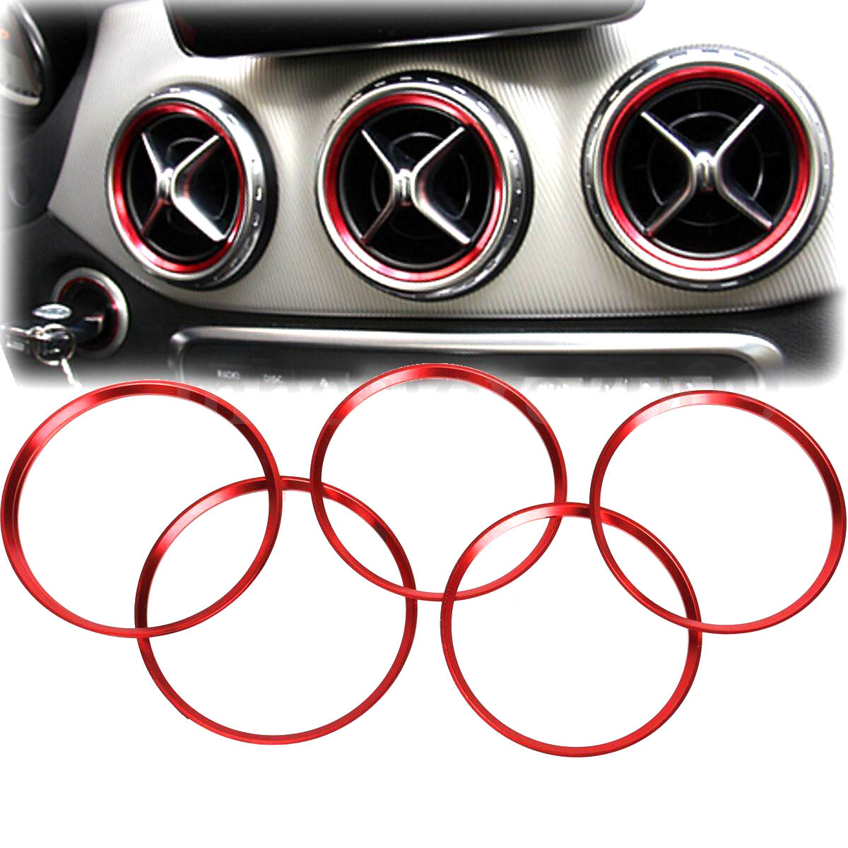 5x Red Air Vent Outlet Ring Cover Trim for Mercedes-Benz A180 A200 A220 A250