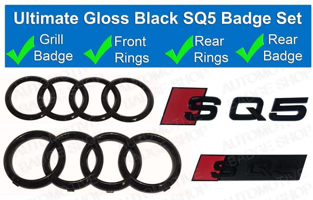 Bonnet Boot Trunk Badge Sticker for Audi SQ5 Rear Crown - Gloss Black