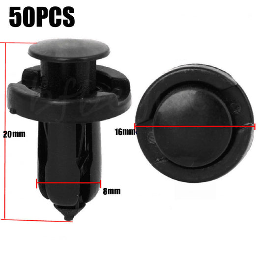 50-piece pack of 50x8mm black plastic rivet clips for car bumper clips suitable for Toyota and for Honda .