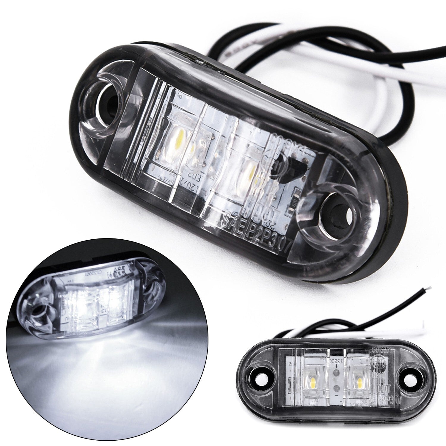 2-Pack Car Trailer Truck White LED Side Marker Taillights 10V-30V Accessories