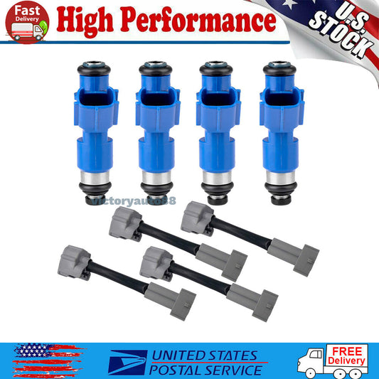 4X 410cc Fuel Injectors with Plug and Play Adapters for Civic , for Acura for RDX , RSX, K20, K24, B16