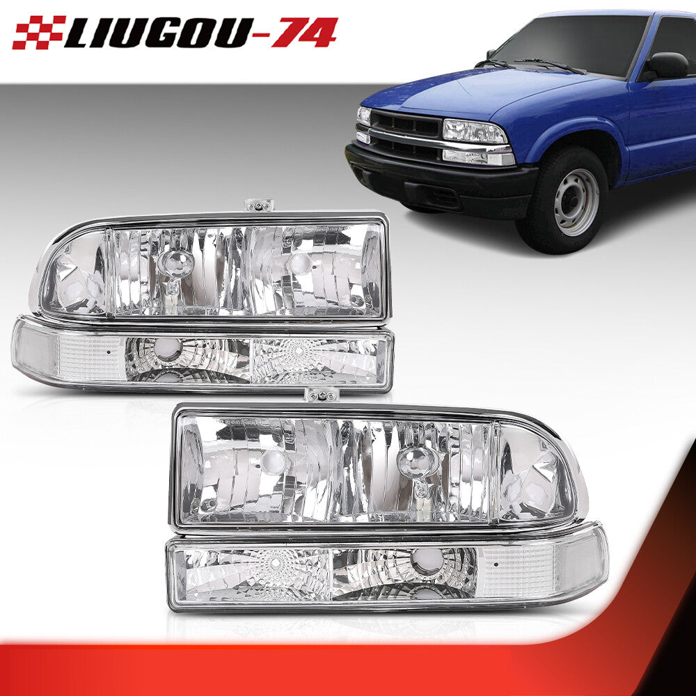 Fits 1998 - 04 for S10/BLAZER for CHRome Housing Clear Corner Headlight Assembly - v