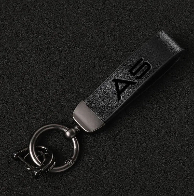 Suitable for Audi for A5 car keychain/key ring, dark green leather horseshoe buckle gift.
