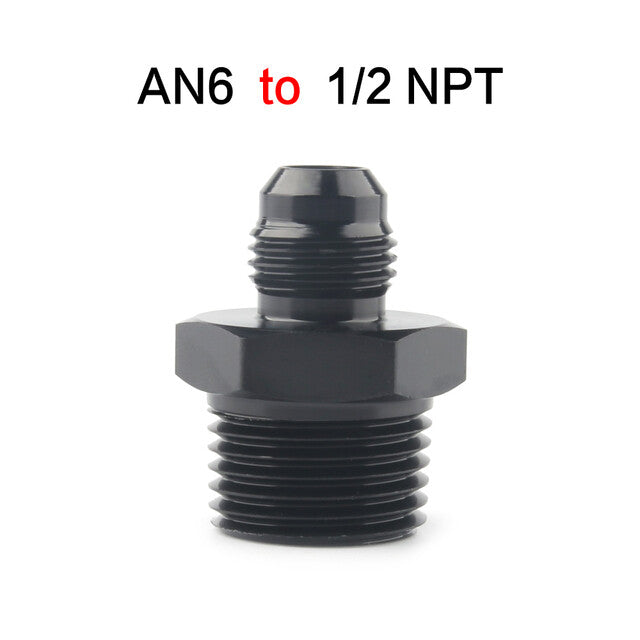 1-Piece Straight Adapter 6 AN to 1/2 NPT Accessories Black Aluminum Alloy