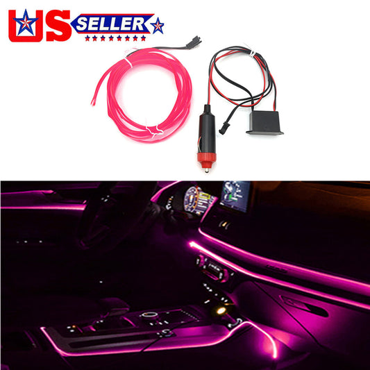 Car Interior LED Neon Lights Decor Atmosphere El Wire String Lamp Pink 12V 2M