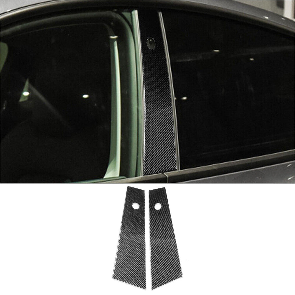 2x Carbon Fiber Exterior Car Window B-Pillar Cover Trim Strip for Tesla for Model Y