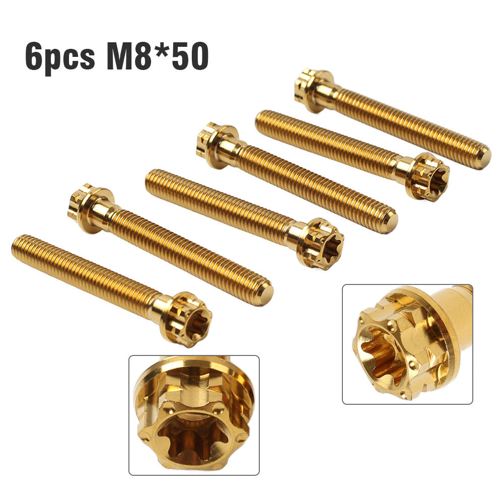 6pcs Bolts Torx Head Flange Screws M8x50mm Gold For Motorcycle Bike