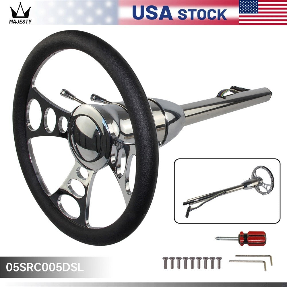 Universal GM 30'' Tilt MT Manual Steering Column w/9 Bolt Steering Wheel Silver