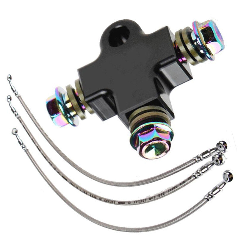 Motorcycle CNC Hydraulic Brake Hose Pipe Tee Connector 3-way Tubing Bracket v