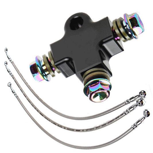 Motorcycle CNC Hydraulic Brake Hose Pipe Tee Connector 3-way Tubing Bracket v