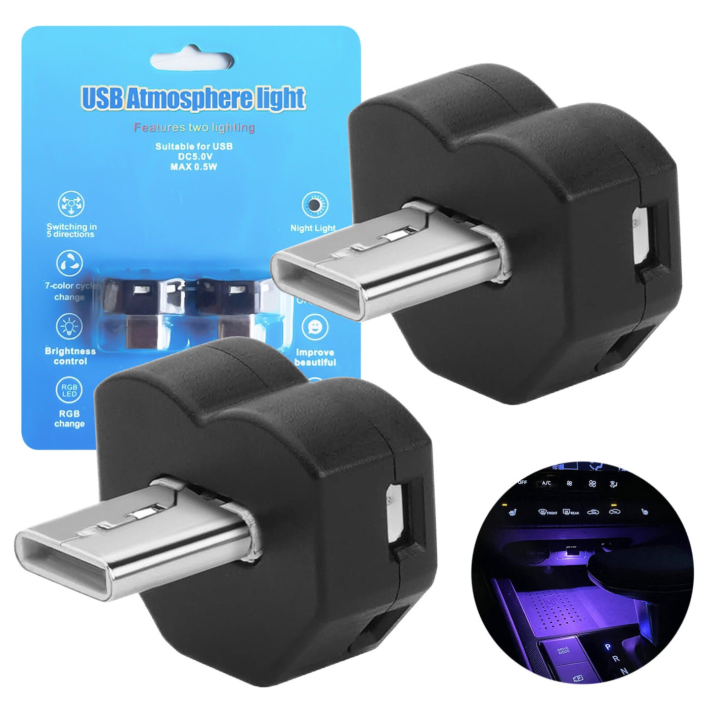 for Mini TYPE-C LED Car Light Ambient Night Light Auto Interior Atmosphere Emergency